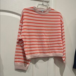 White & warren 100% Cashmere - Striped Pink and Red Cropped Sweater
